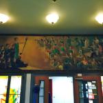 The mural remains in the old West Pittston High School Building which is now the Wyoming Area Montgomery Avenue Elementary School.